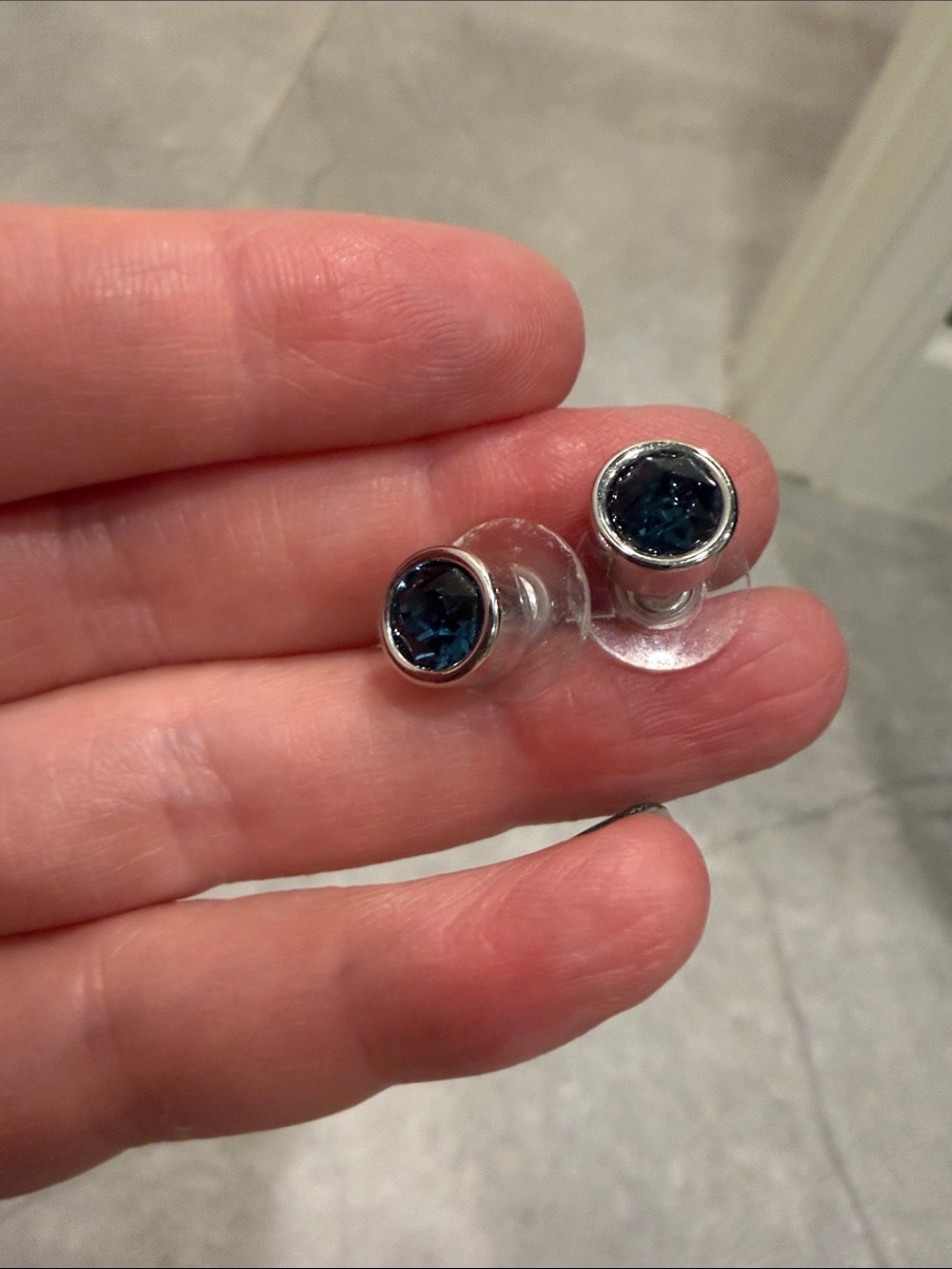 Touchstone Crystal Sterling Silver Deep Blue Stud Earrings
